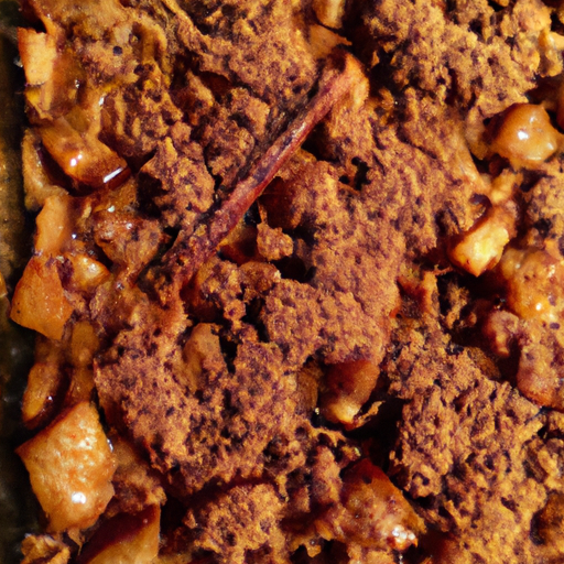 A warm apple crisp fresh out of the oven, with golden brown topping and a hint of cinnamon.